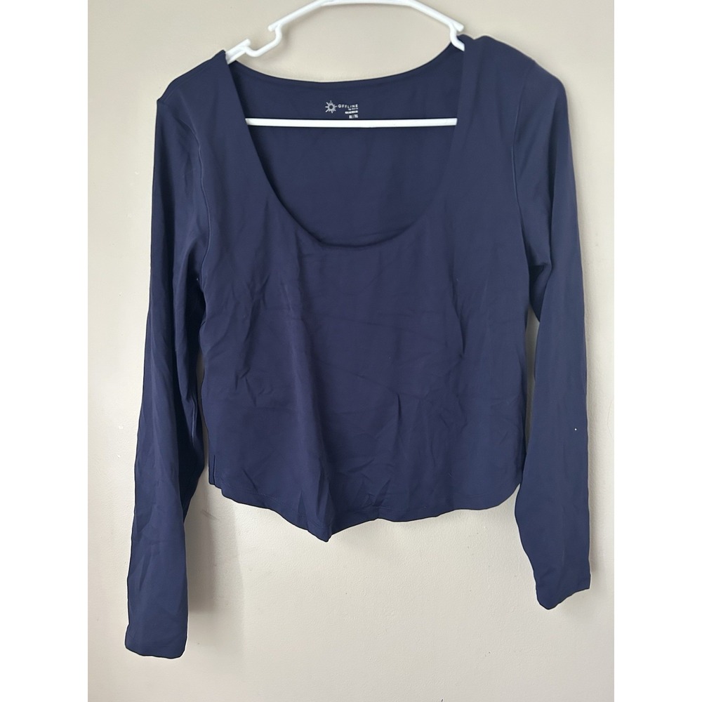 Offline by Aerie Women's Scoop Neck Long Sleeve Cropped Workout Gym Size XL